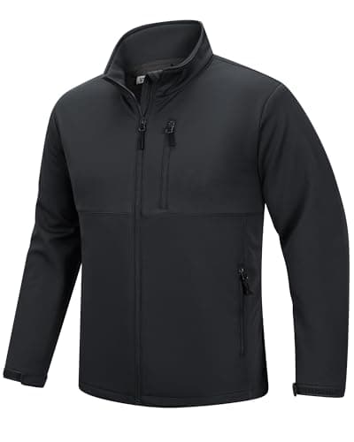 Image of Outdoor Ventures Men's Waterproof Softshell Jackets Lightweight Windbreaker Sports Jacket Stand Collar Hiking Jacket Fleece Lining Workwear for Running Cycling Golfing Grey 2XL