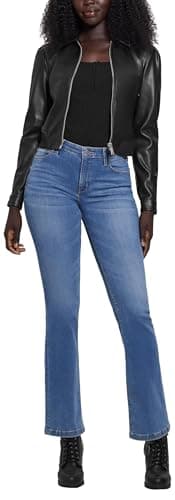 Image of GUESS Women's Fancy Zipped Faus Leather Jacket Faux, Black, XL