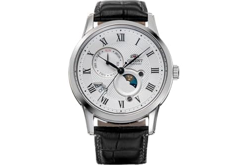 Image of Orient Sun & Moon Men's Automatic Manual Winding Mechanical Classic Leather Band Wrist Watch, Leather Silver, Classic