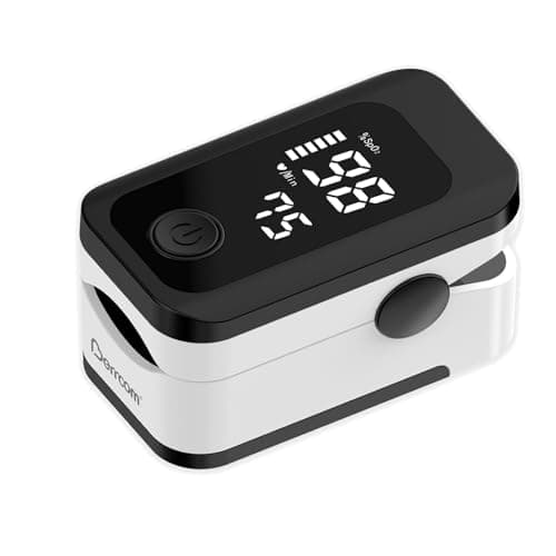 Image of Berrcom Pulse Oximeter Blood Oxygen Saturation Monitor Finger High Accuracy Sats Monitor for Child, Adult with LED Display, Batteries and Lanyard