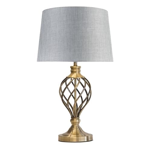 Image of Lighting Supermarket Hepburn Large Barley Twist Table Lamp Antique Brass (Grey Linen)