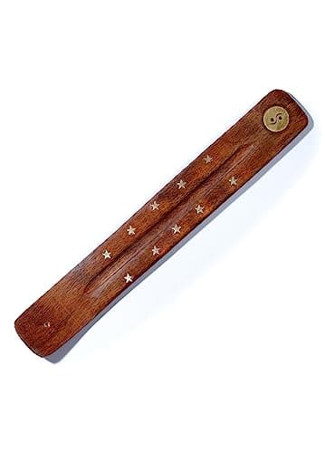 Image of Puckator Sheesham Wood Ashcatcher with Brass Ying Yang Inlay - Zen Meditation Gifts - Incense Holders For Sticks - Spiritual Gifts - Incense Burner - Gifts For Men And Women Ashcatcher Sheesham Wood