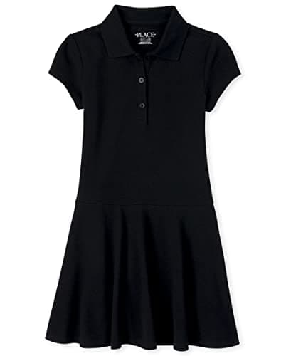 Image of The Children's Place Girls' Uniform Pique Polo Dress, Black, 7-8 Years