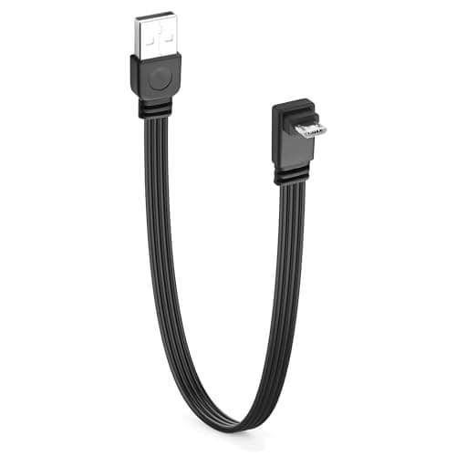 Image of JSADZKJ 90 Degree USB 2.0 to Micro USB Flat Cable,24AWG Type-A to Micro USB Charging Cable,2A Fast Charge 480Mbps Transmission Flat USB Micro Port Data Cable,for Game Console,Camera-0.98Ft (Down)