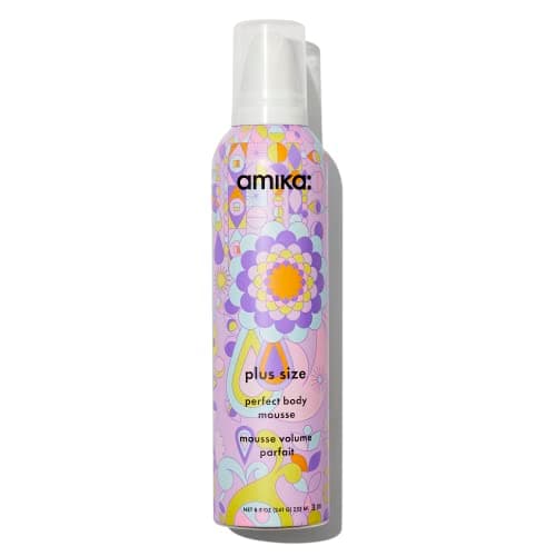 Image of amika plus size perfect body hair mousse - medium-hold volume mousse for touchable body + bounce - volumising hair products for instant fullness + lift - weightlessly hydrates + heat protects (250 ml)