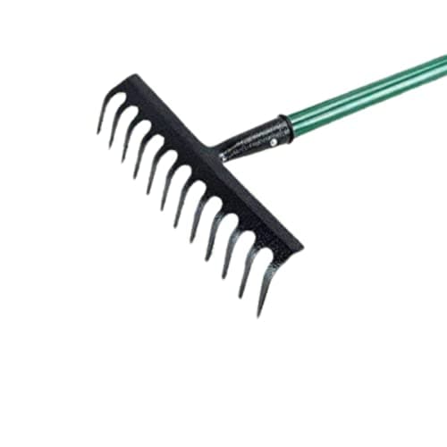 Image of tradefirst 12 Teeth Garden Rake Heavy Duty Soil Rake, Carbon Steel Rake For Gardening, Garden Rakes Metal With Steel Handle, Gardening Tools _ Green(120 x 32 x 9 )cm