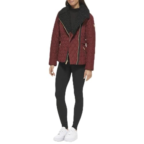 Image of GUESS Women's Quilt Short Light-Weight Jacket, Quilted Short Sangria, L