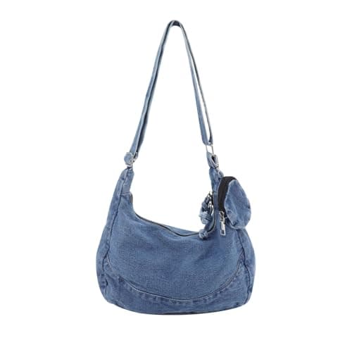 Image of Andiker Denim Crossbody Bags for Women, Medium Women’s Handbag Bag with Adjustable Shoulder Strap Detachable Mini Coin Bag Medium Vintage Stylish Denim Cross Body Bag for Travel Daily Use (Light Blue)