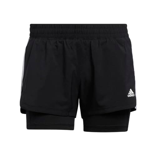 Image of adidas Women's Pacer 3-Stripes Woven Two-in-one Shorts, Black/White, M