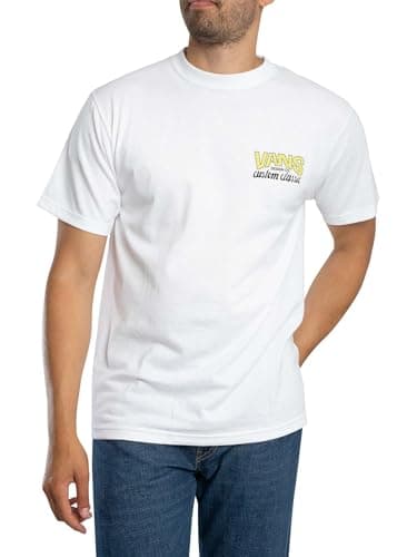 Image of Vans Men's Shop Front Back Graphic T-Shirt, White/Sunny Yellow, S