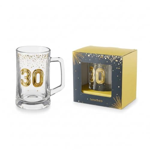 Image of HOX 30th Birthday Glass Tankard – 1 Pint Beer Mug Gift for Him, Premium Celebratory Beer Glass in Gift Box, Gold 30 Design