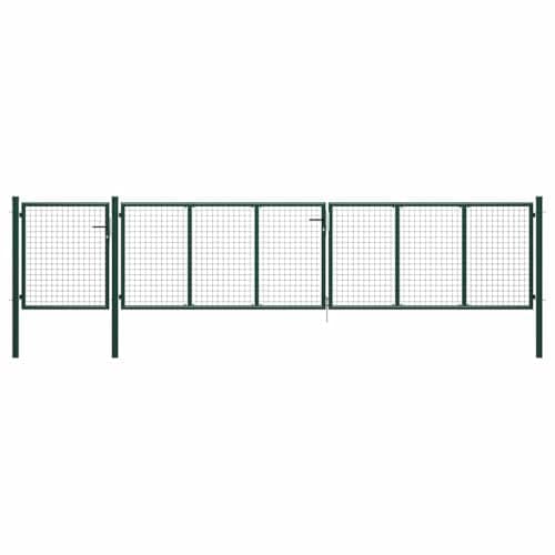 Image of vidaXL Green Garden Gate - Heavy-Duty Corrosion and Rust-Resistant Steel Fence Gate with Lock and 3 Keys - Measures 500x75 cm