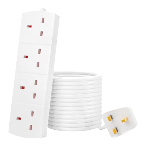 Image of Extension Lead UK Pin Plug and Cable, 4 Gang Way Socket Outlets Power Strips (13 A) Surge Protection Plug with 1m Extension Cord for Multiple Appliances of Home,Office-White