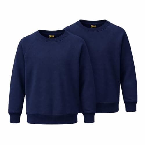 Image of KHIM Fleece Sweatshirt Unisex Sweater Jumper Full Sleeve Kids Boys Girls Children Top Crew Neck Outdoor Activewear (UK, Age, 13 Years, 14 Years, Regular, Navy Blue Pack 2)