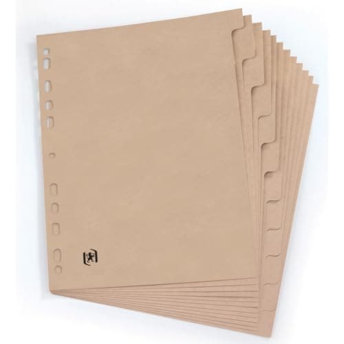 Image of Oxford Touareg A4 12-Part Recycled Card Dividers – Eco-Friendly Beige Tabs with 11-Hole Punching, Durable 280gsm Cardboard