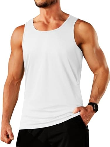 Image of TACVASEN Mens Vests Soft Breathable Sleeveless Top Cotton Moisture Wicking Summer Tops Stretch Gym Vests for Men UK Pure White M