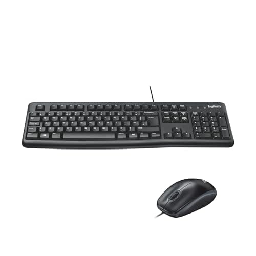 Image of Logitech MK120 Wired Keyboard and Mouse Combo for Windows, Optical Wired Mouse, Full-Size Keyboard, USB Plug-and-Play, Compatible with PC, Laptop, QWERTY UK English Layout - Black