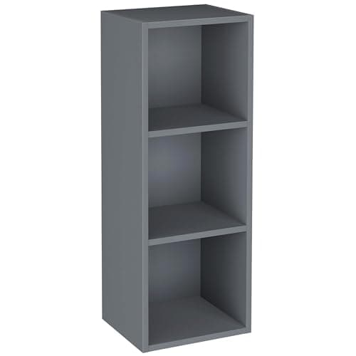 Image of Blisswood Wooden Bookcase, 3 tier Bookshelf Storage Shelves, Cube Storage unit, Narrow shelving unit for Home, living room display shelves, bedroom and office furniture (Grey)