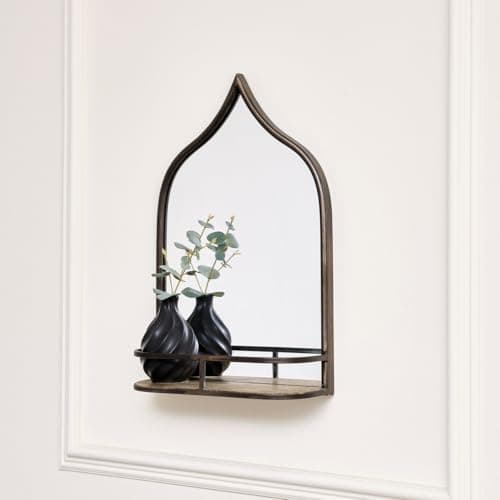 Image of Melody Maison Rustic Metal Arched Mirror With Gold Shelf - 48cm x 30cm