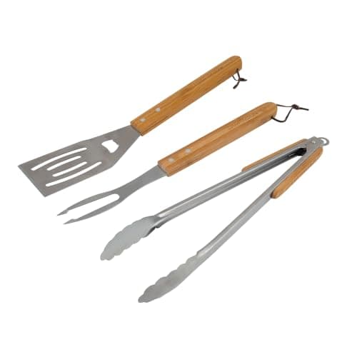 Image of Campingaz Barbecue Tool Set Spatula, Tongs and Fork, Cooking Grilling Utensils, Stainless Steel and Solid Bamboo Wood, 3 Pieces