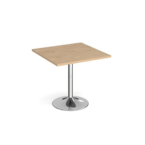 Image of Mr Office Genoa square dining table with chrome trumpet base 800mm, Kendal Oak
