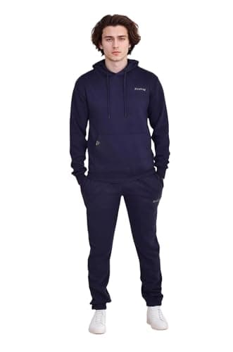 Image of Firetrap Essential Mens Fleece Tracksuit Set Classic Hooded Pullover Sweatshirt with Jogging Bottoms Sweatpants Joggers Zip Side Pockets Navy XXL