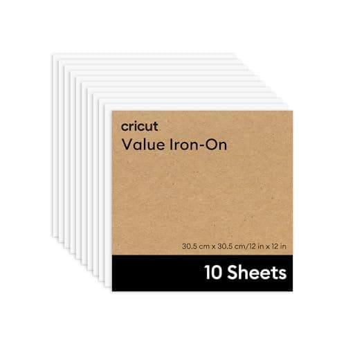 Image of Cricut HTV Heat Transfer Vinyl Sheets | Pack of 10 | 30.5 cm × 30.5 cm | White | Iron-On HTV Vinyl Sheets for Fabric, Perfect for Custom T-Shirts & DIY Clothing
