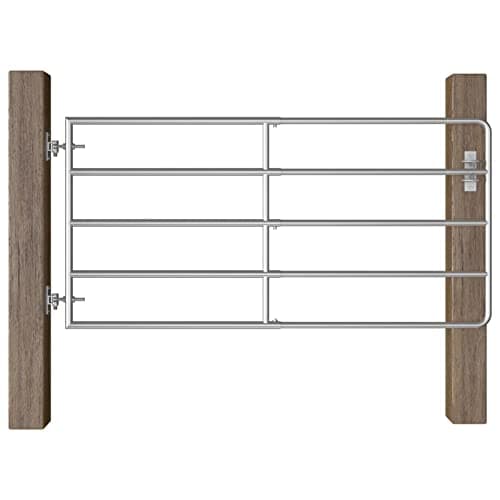 Image of Cinyiqo 145985 5 Bar Field Gate Steel (95-170) x90 cm Silver Metal Garden Gates,Outdoor Fence Gate Galvanised Swing Gates Suit Garden Patio Or Terrace