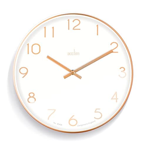 Image of Acctim Elma Wall Clock Quartz Debossed Foil Numerals Copper Effect White 25cm