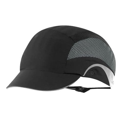 Image of JSP HARDCAP Aerolite Lightweight Safety Bump Cap - 5cm Peak - Black - Ventilated - Mens Hard Hat Cap - for Construction, Warehousing, Manufacturing & Industry - EN812