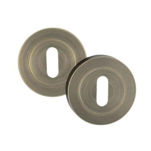 Image of AXS Hardware Escutcheon Pair 52mm – Euro Profile & Oval Profile – Door Keyhole Cover on Rose – Internal Door Hardware – Satin Brass, Antique Brass, Matt Black (Antique Brass, Oval Escutcheon)