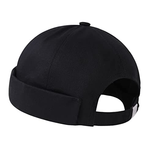 Image of Docker Cap Brimless Hat for Men Women Beanie Rolled Cuff Retro Skullcap Miki Hat (Classic-Black)