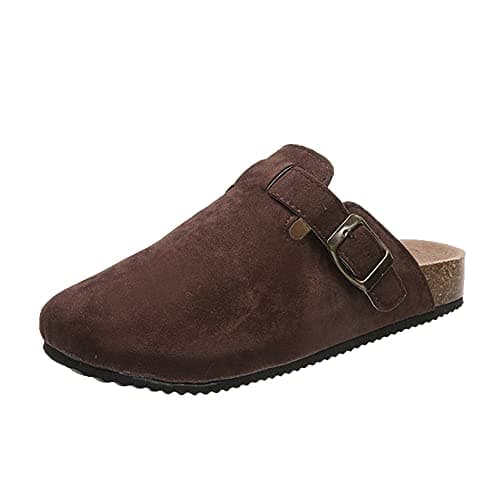 Image of ERLINGO Women’s Leather Clogs, Ladies Slip On Garden Clogs Summer Beach Mule Clogs Backless Kitchen Garden Slippers Soft Wide Fit Sandals for Casual Backyard Outdoor Dark Brown