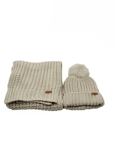 Image of Barbour SALTBURN Beanie & Scarf Womens Gift Set Pearl
