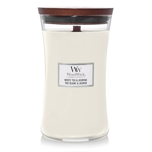 Image of WoodWick Large Hourglass Scented Candle | White Tea & Jasmine | with Crackling Wick | Burn Time: up to 130 Hours