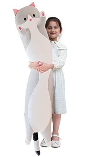 Image of Kekeso Giant Cat Pillow Plush Cartoon Kitty Sleeping Hugging pillow, Cuddly Soft Long Kitten Body Pillow Doll Cat Toy for Kids Girlfriend (Gray, 70cm/27.55inch)