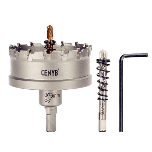 Image of CENYB 3" (76mm) Tungsten Carbide Tipped Hole Saw with 2Pcs Titanium-Plated Pilot Drill Bits for Hard Metal,Stainless Steel,Iron,Aluminum Alloy,Wood and Plastic