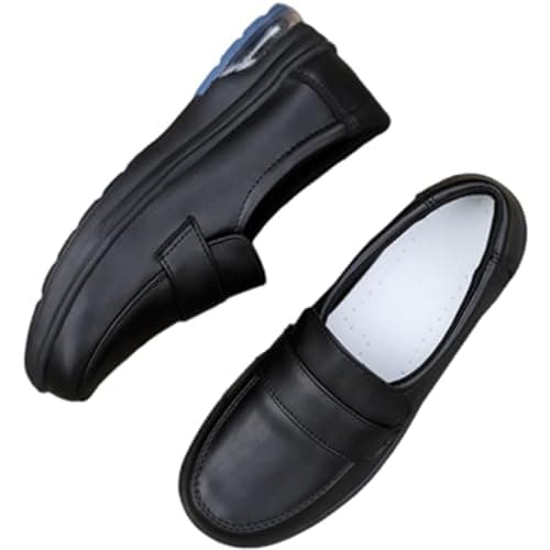Image of Womens Comfortable Working Nurse Shoes, Plus Size Slip-On Casual Comfortable Breathable Leather Nurse Shoes, Slip Resistant Waterproof Walking Black