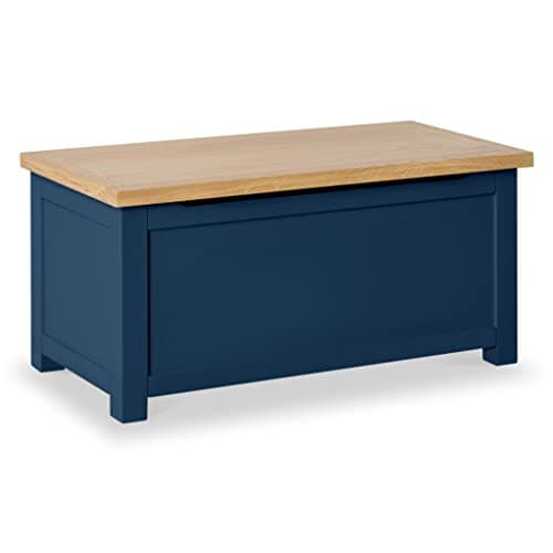 Image of RoselandFurniture Farro Navy Blue Wooden Blanket Box Ottoman Storage Box | Fully Assembled Large Contemporary Painted Trunk, Shoe Storage Bench or Toy Chest for Bedroom, Hallway or Kids Room