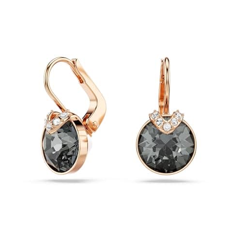 Image of Swarovski Bella Drop Pierced Earrings, with Grey Crystals, Rose-Gold Tone Plated Setting and Clear Crystal Pavé, a Part of the Bella Collection