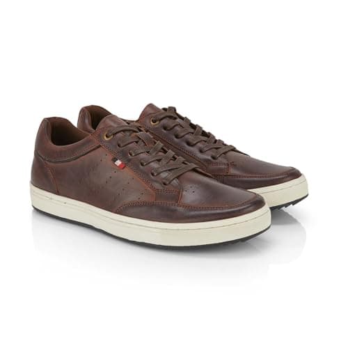 Image of Catesby Devon Mens Trainers Waxy Nubuck Leather Classic Casual Shoes Extra Padded Comfort Sneakers for Men, Coffee, UK 8