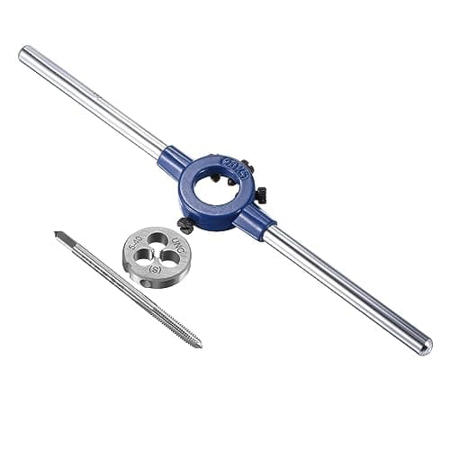 Image of uxcell 5-40 UNC Tap and Die Set with 20mm Round Die Stock Handle Wrench, High Speed Steel Machine Thread Tap and Round Die Threading Tool