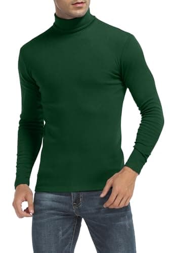 Image of MLANM Men's Turtleneck Jumper Slim Fit Tops Turtleneck Long Sleeve Shirts Pullover High Roll Neck Tops Sweater, Dark Green 2XL