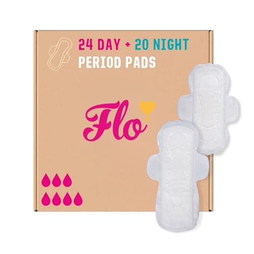 Image of Flo Bamboo Period Pads with Wings Combo Pack – Super Absorbent, Soft, Breathable - 24 Day Pads + 20 Night Pads - 44 Pads Bulk Pack