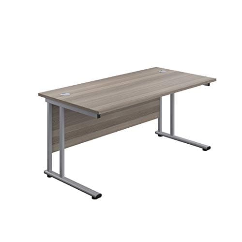 Image of Office Hippo Heavy Duty Rectangular Cantilever Office Desk, Home Office Desk, Office Table, Integrated Cable Ports, PC Desk For Office or Home, 5 Yr Wty - Silver Frame/Grey Oak Top, 180cm x 80cm