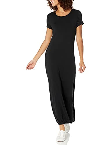 Image of Amazon Essentials Women's Jersey Short Sleeve T-Shirt Maxi Dress, Black, M