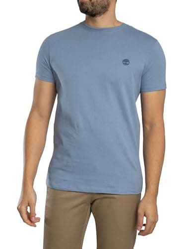 Image of Timberland Men's Slim Fit T-Shirt with Embroidered Logo, Medium Blue, Medium Blue, XL