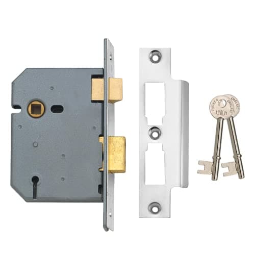 Image of Union Locks 2277 3 Lever Mortice Sash Lock 77.5mm - Satin Chrome (Boxed)
