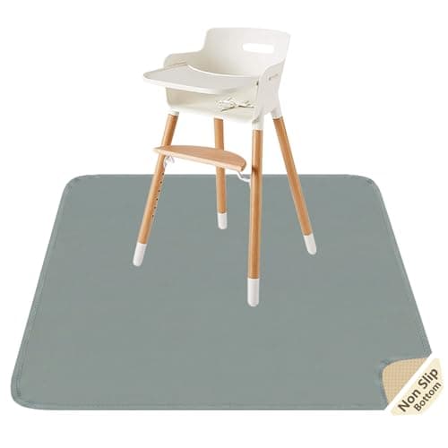 Image of Baby Splat Floor Mat for Under High Chair/Arts/Crafts by CLCROBD, 51" Waterproof Anti-Slip Food Splash Spill Mat for Eating Mess, Washable Floor Protector Mat and Table Cloth (gray)