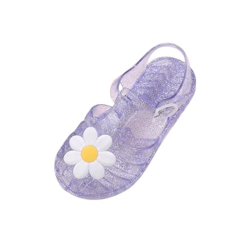 Image of 2-9 Years Girls Jelly Shoes UK Deals Clear Flat Water Shoe Flower Hollow Out Roman Sandals Children Summer Flat Clog Glitter Sneakers Non-slip Soft Sole Beach Footwear Slip On Garden Pool Sliders